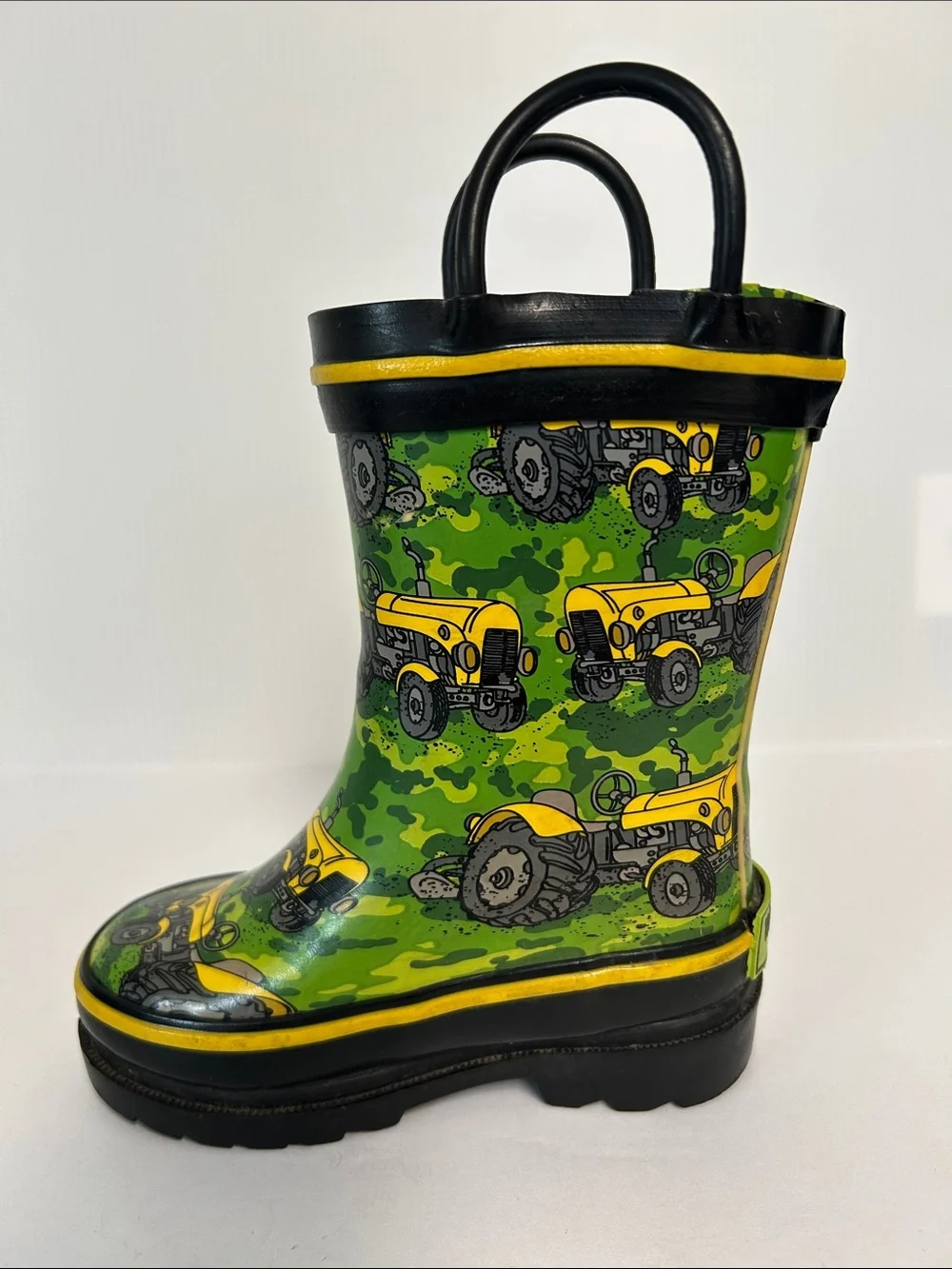 Western Chief Yellow Tractor Graphics Toddler Unisex Size 5/6 Pull-On Rain Boots